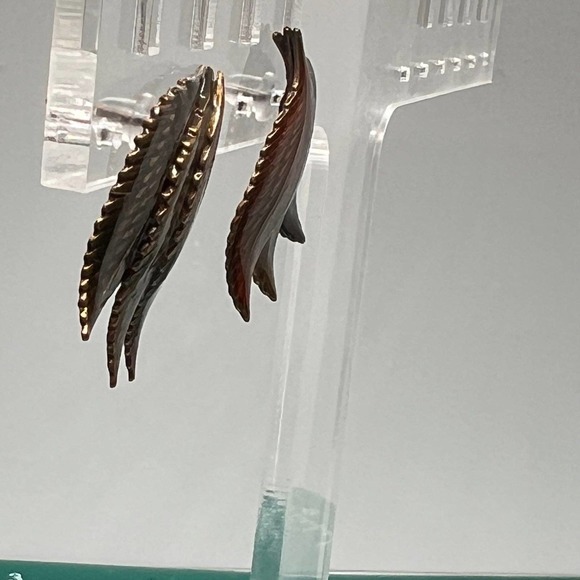 Metal Enamel Leaf Post Earrings Neutral Fall Autumn Colors - Picture 2 of 6